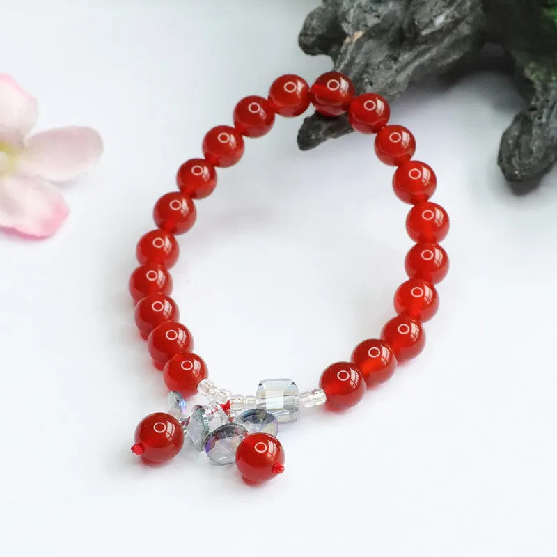 Red Agate Tassel Bracelet with Sterling Silver Strand