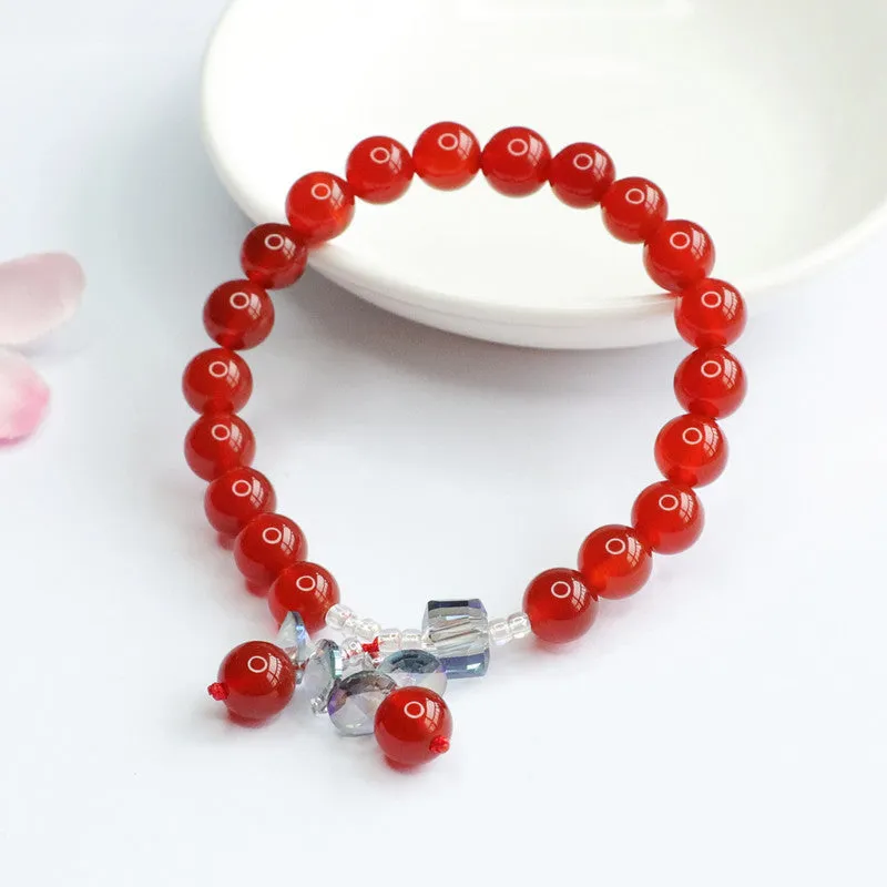 Red Agate Tassel Bracelet with Sterling Silver Strand