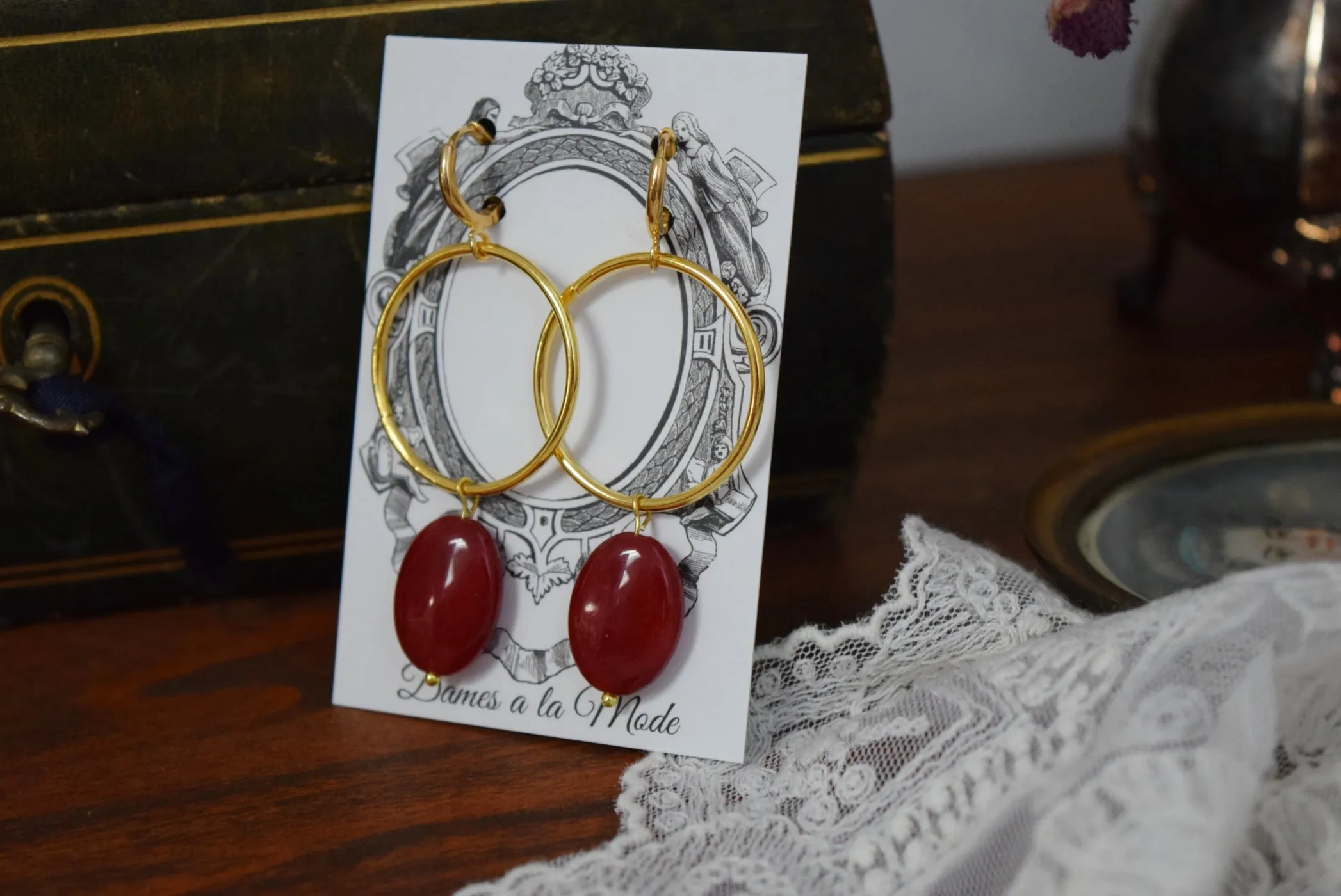 Red Carnelian and Huge Hoop Earrings