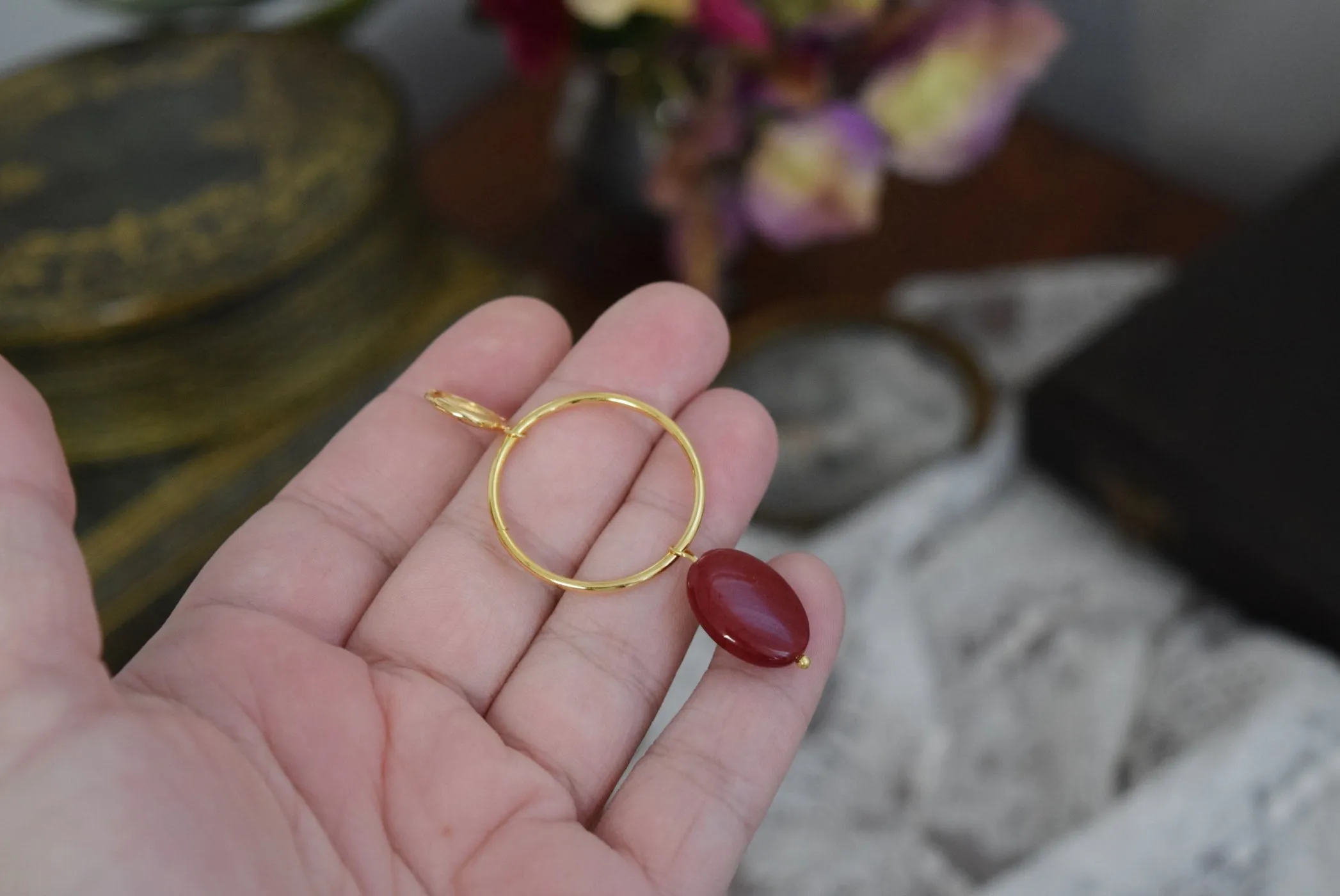 Red Carnelian and Huge Hoop Earrings