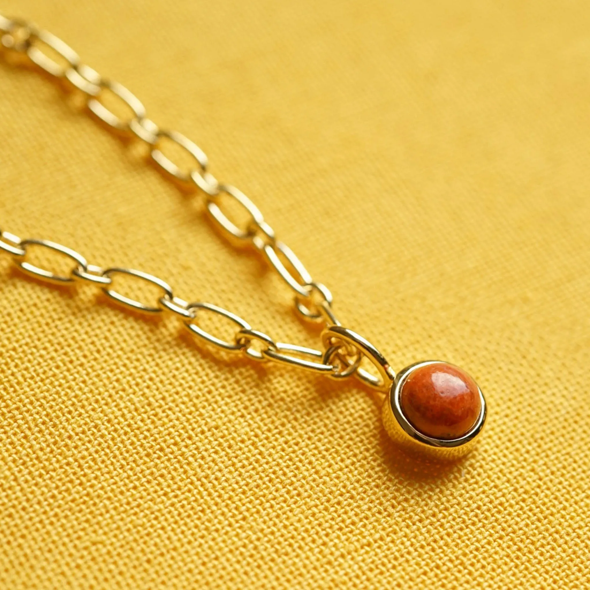 Red Coral Chunky Healing Stone Necklace 18ct Gold Plate