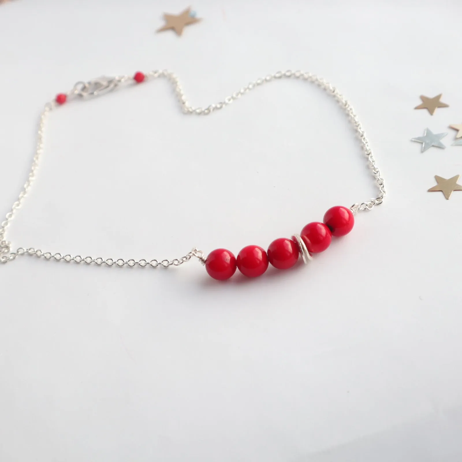 Red Coral Gemstone Bar Necklace