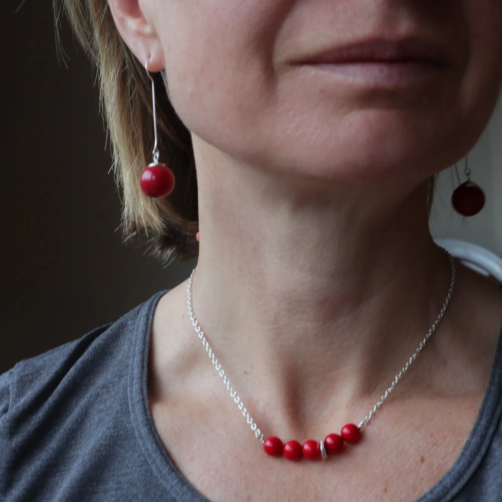 Red Coral Gemstone Bar Necklace