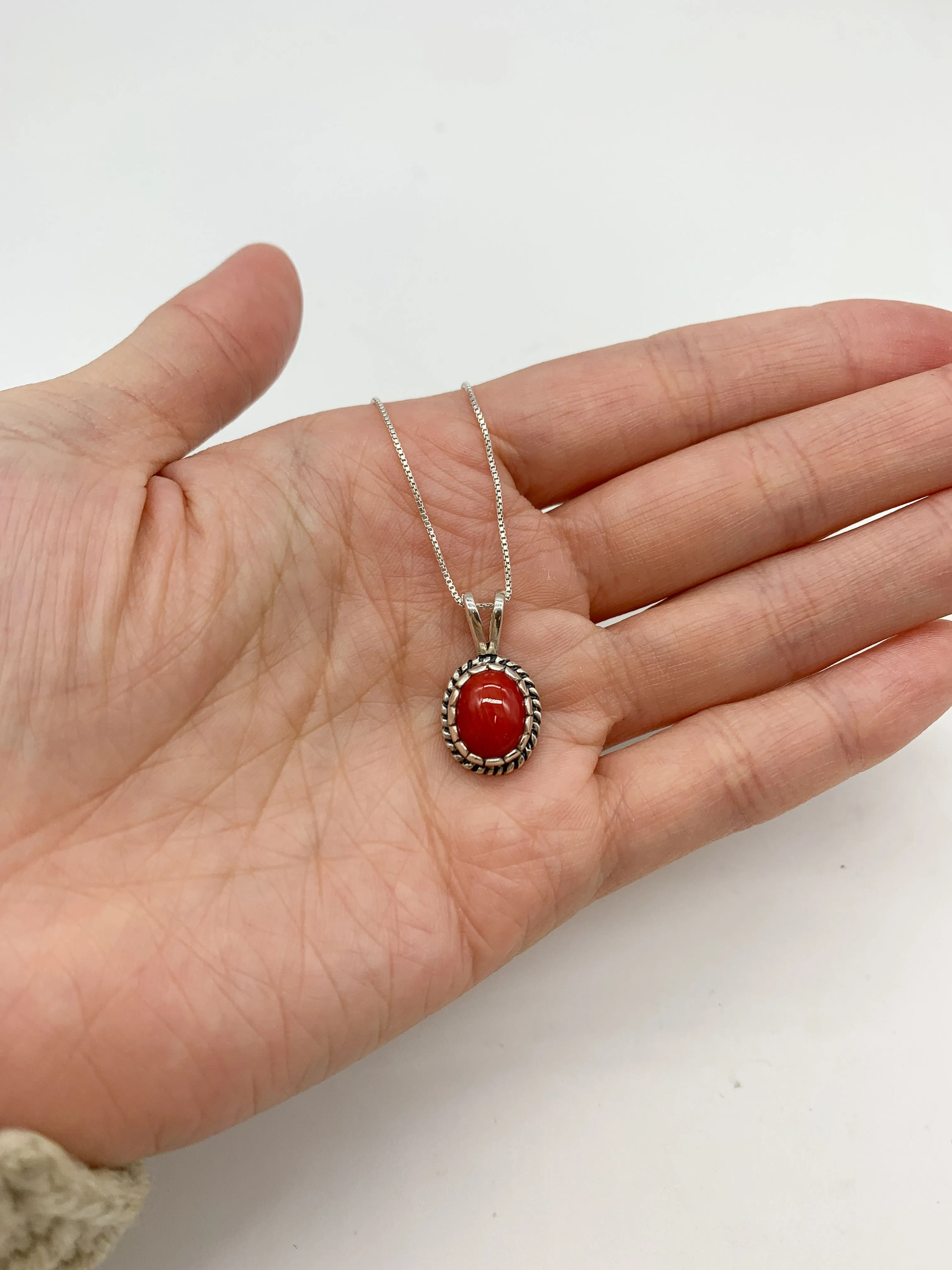 Red Coral Necklace - Natural Red Coral Necklace - Silver Coral Pendant