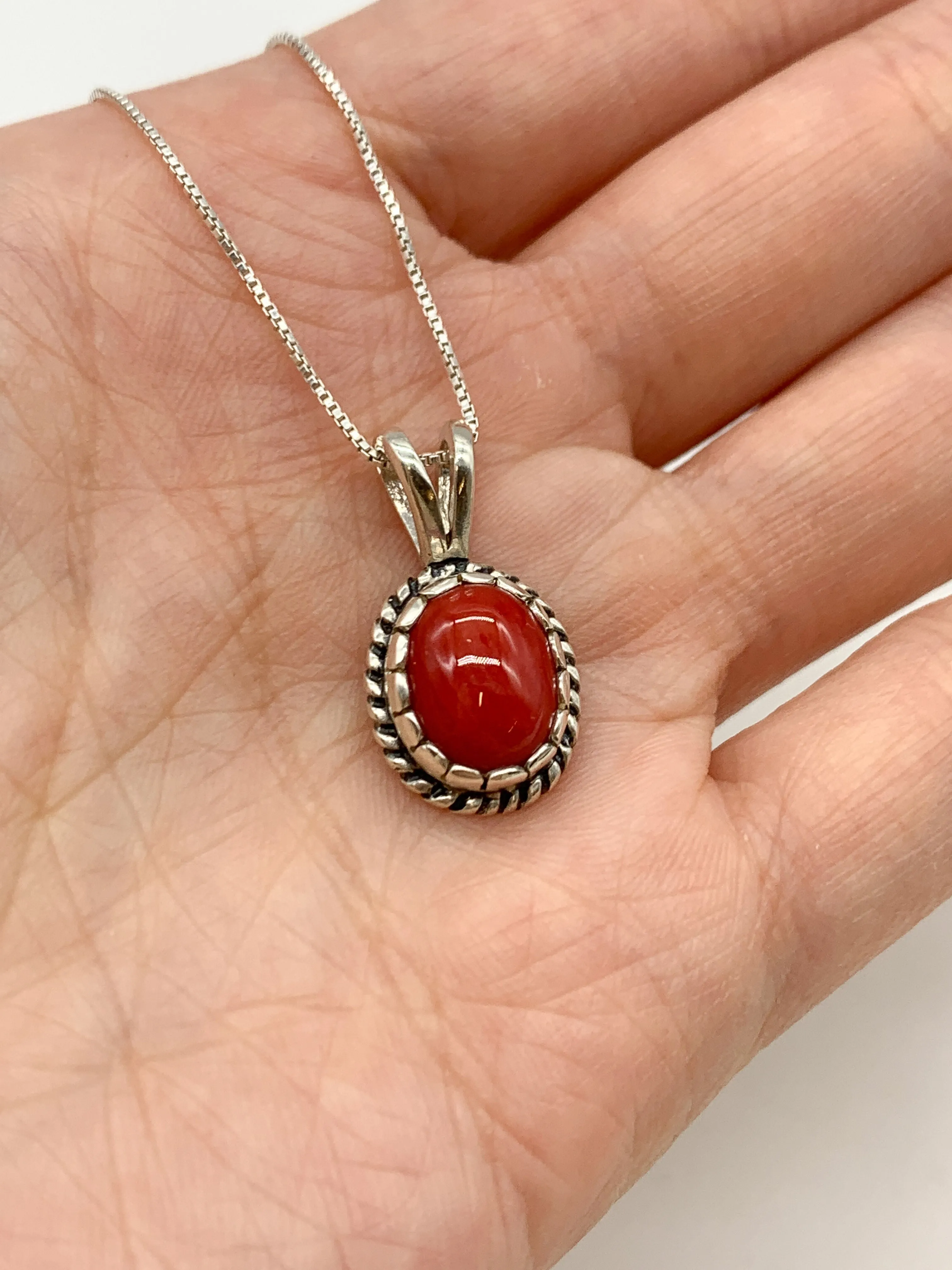 Red Coral Necklace - Natural Red Coral Necklace - Silver Coral Pendant