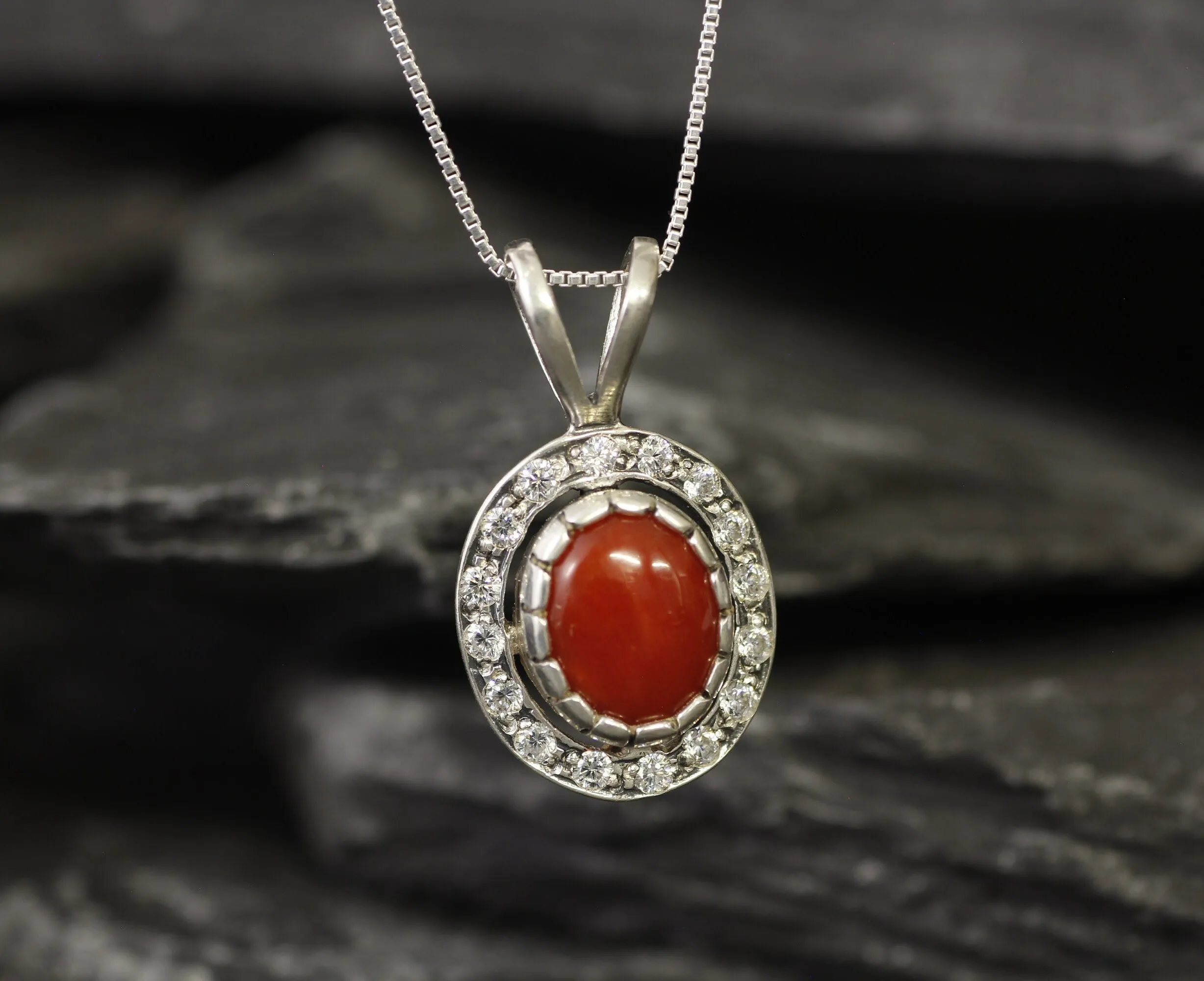 Red Coral Necklace - Red Antique Pendant - Natural Coral Necklace