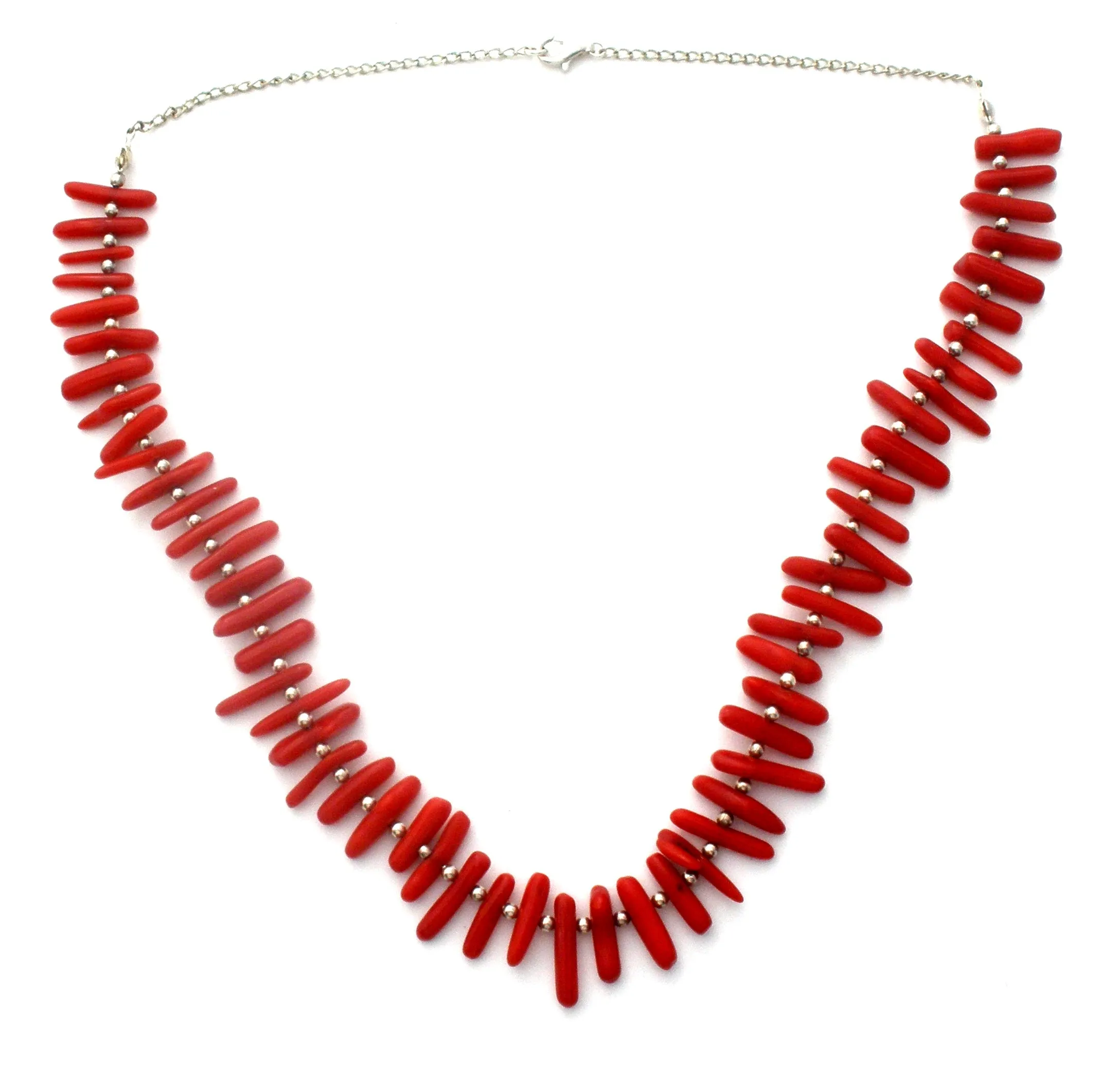 Red Coral Sterling Silver Bead Necklace