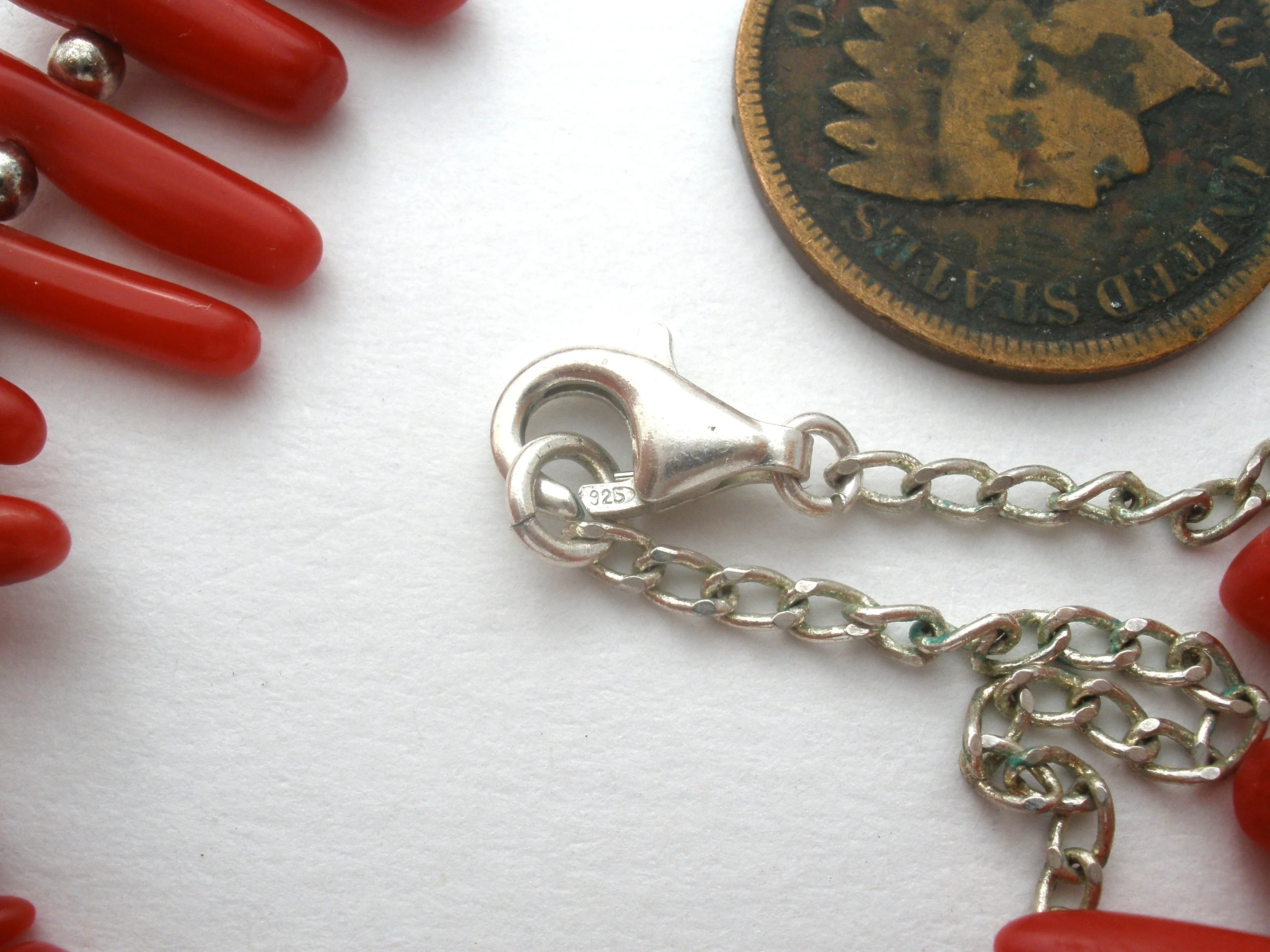 Red Coral Sterling Silver Bead Necklace