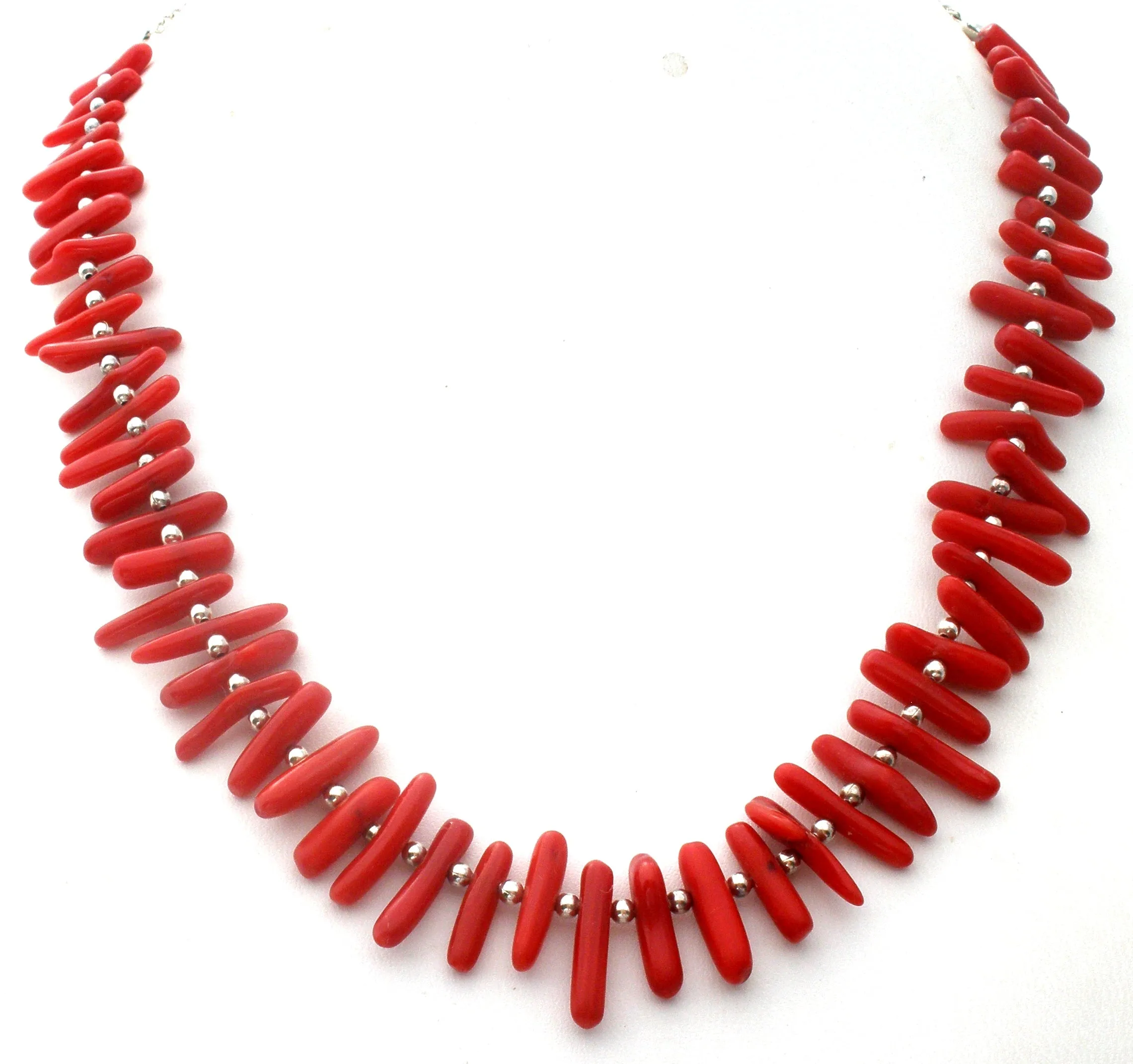 Red Coral Sterling Silver Bead Necklace