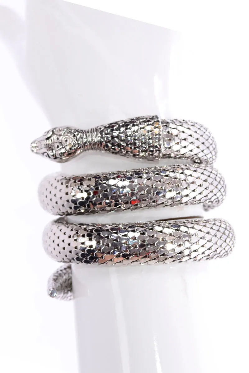 RESERVED // 1970s Whiting & Davis Silver Mesh Coil Snake Wrap Bracelet