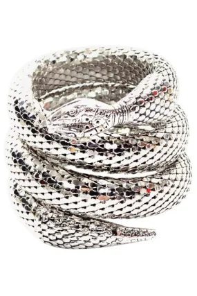 RESERVED // 1970s Whiting & Davis Silver Mesh Coil Snake Wrap Bracelet