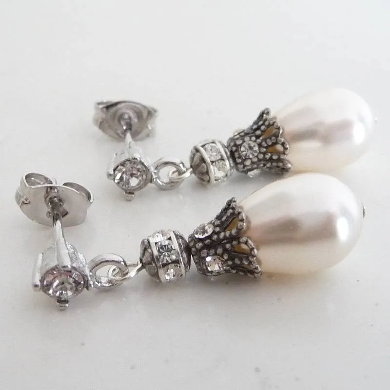 Rhinestone Embellished Pearl Drop Earrings