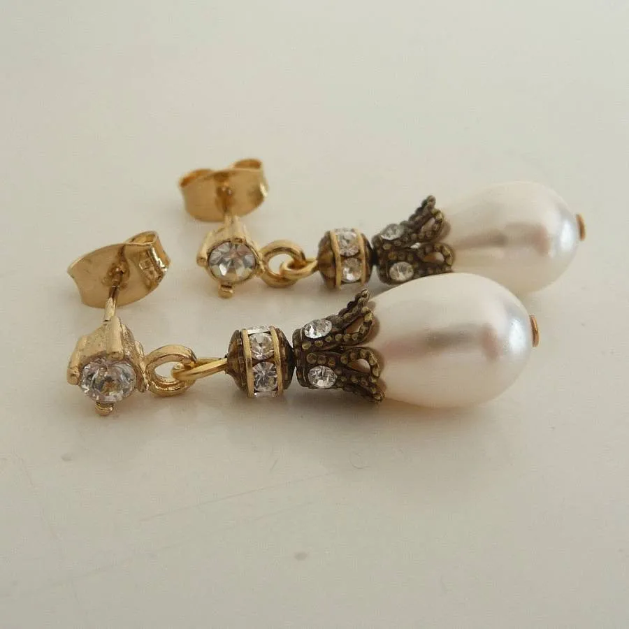 Rhinestone Embellished Pearl Drop Earrings