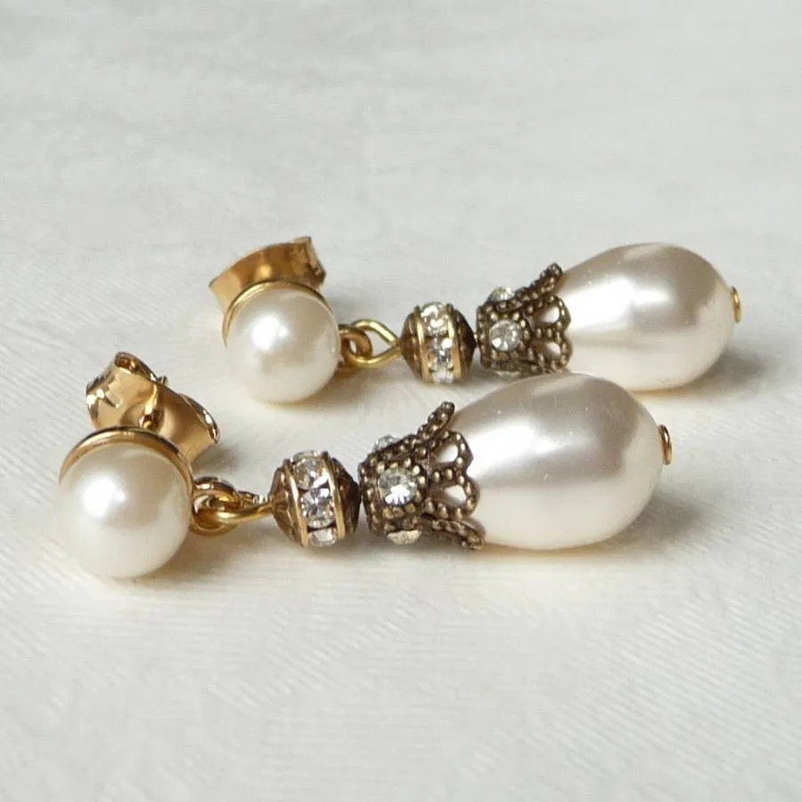 Rhinestone Embellished Pearl Drop Earrings