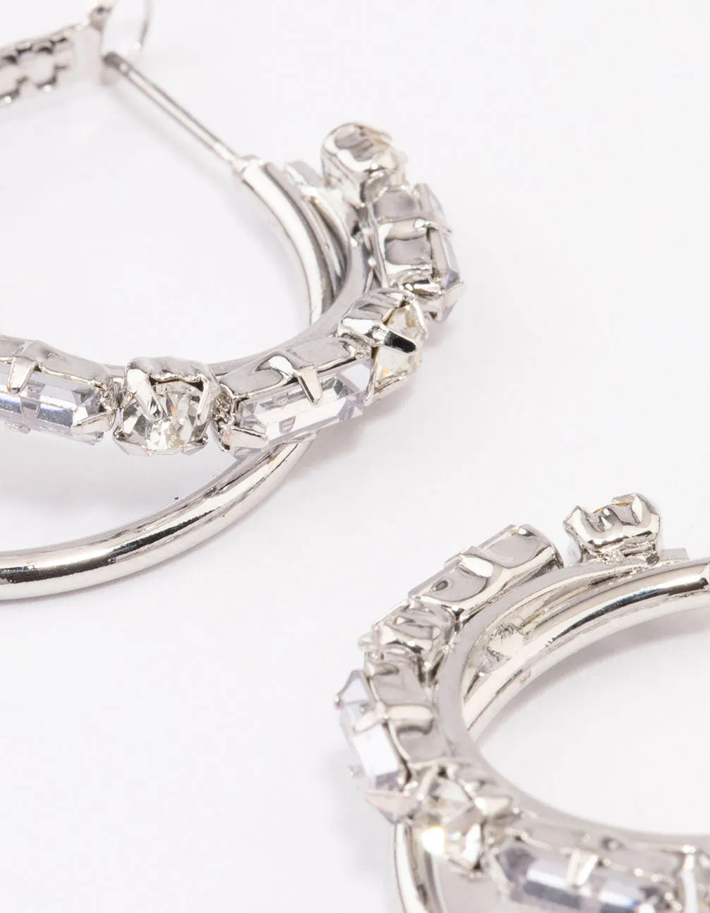 Rhodium Diamante Double Row Hoop Earrings