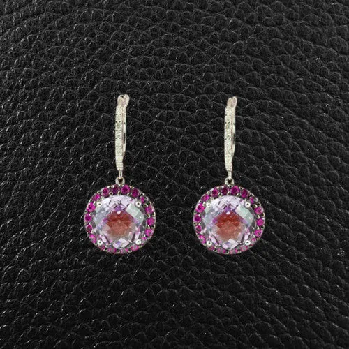 Rose Amethyst, Pink Sapphire & Diamond Dangle Earr