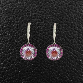 Rose Amethyst, Pink Sapphire & Diamond Dangle Earr