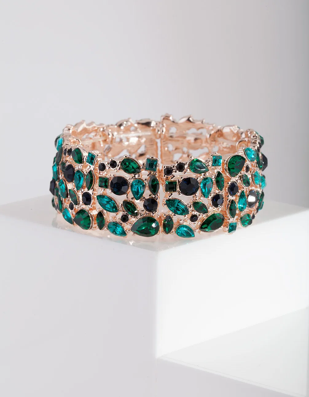 Rose Gold Green Cluster Gem Bracelet