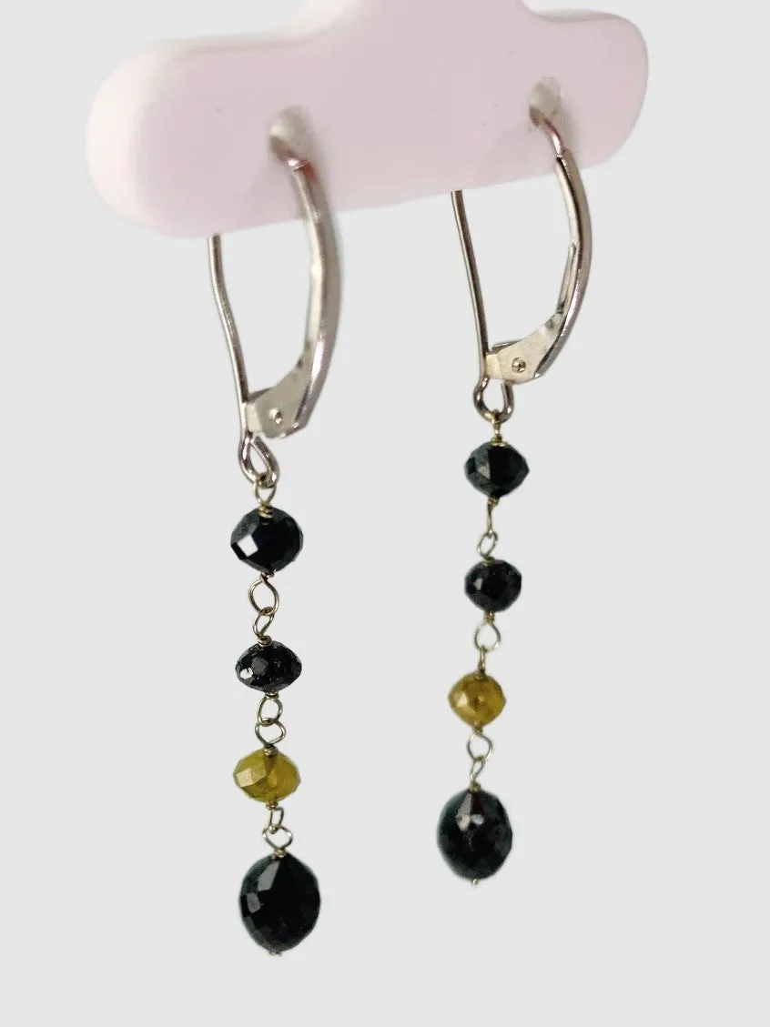 SALE - Black Diamond Rosary Earrings with Yellow Diamond Accents in 14KW - EAR-080-ROSDIA14W-YLBLK 2.5ctw