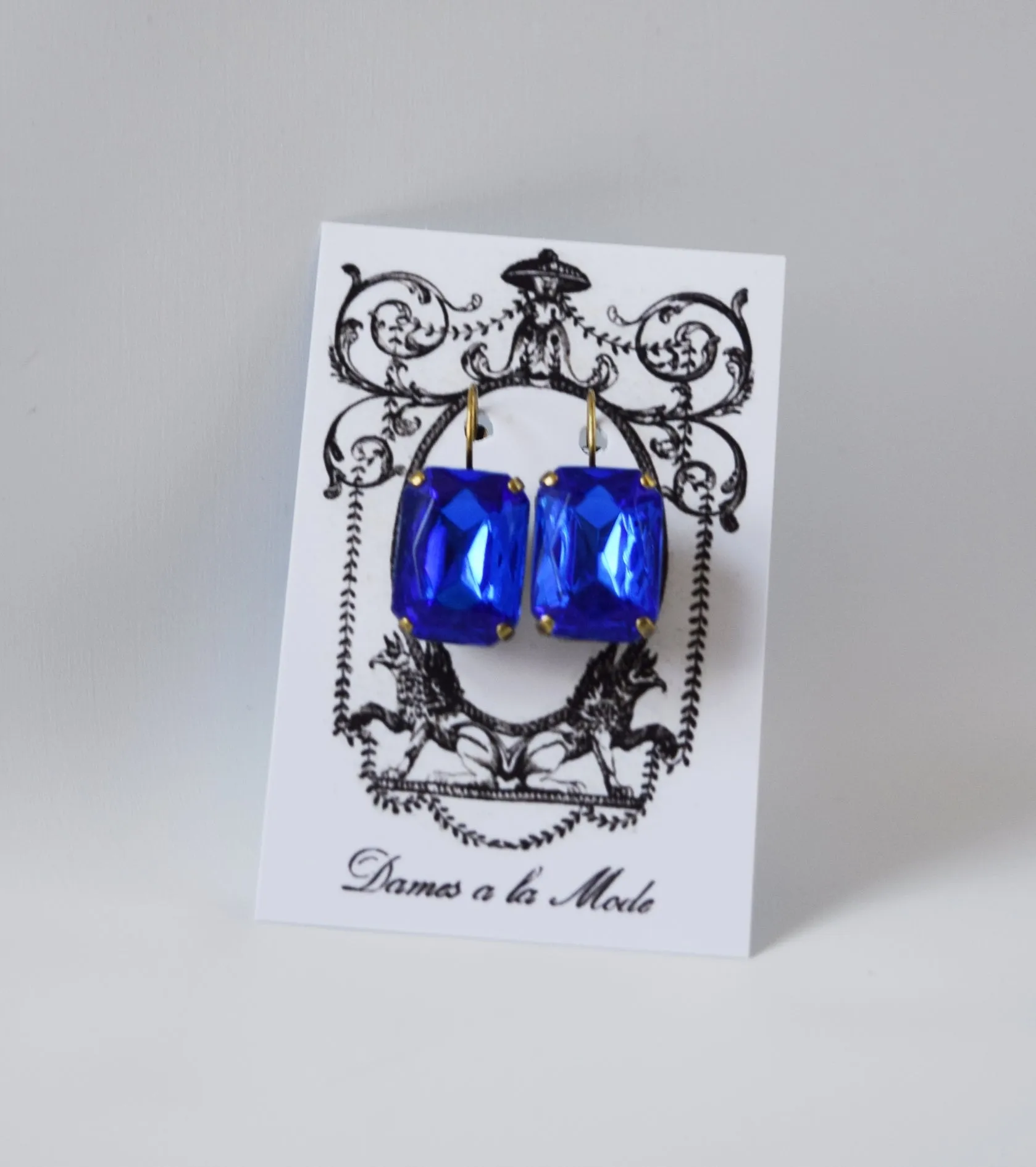 Sapphire Blue Crystal Earrings - Large Octagon