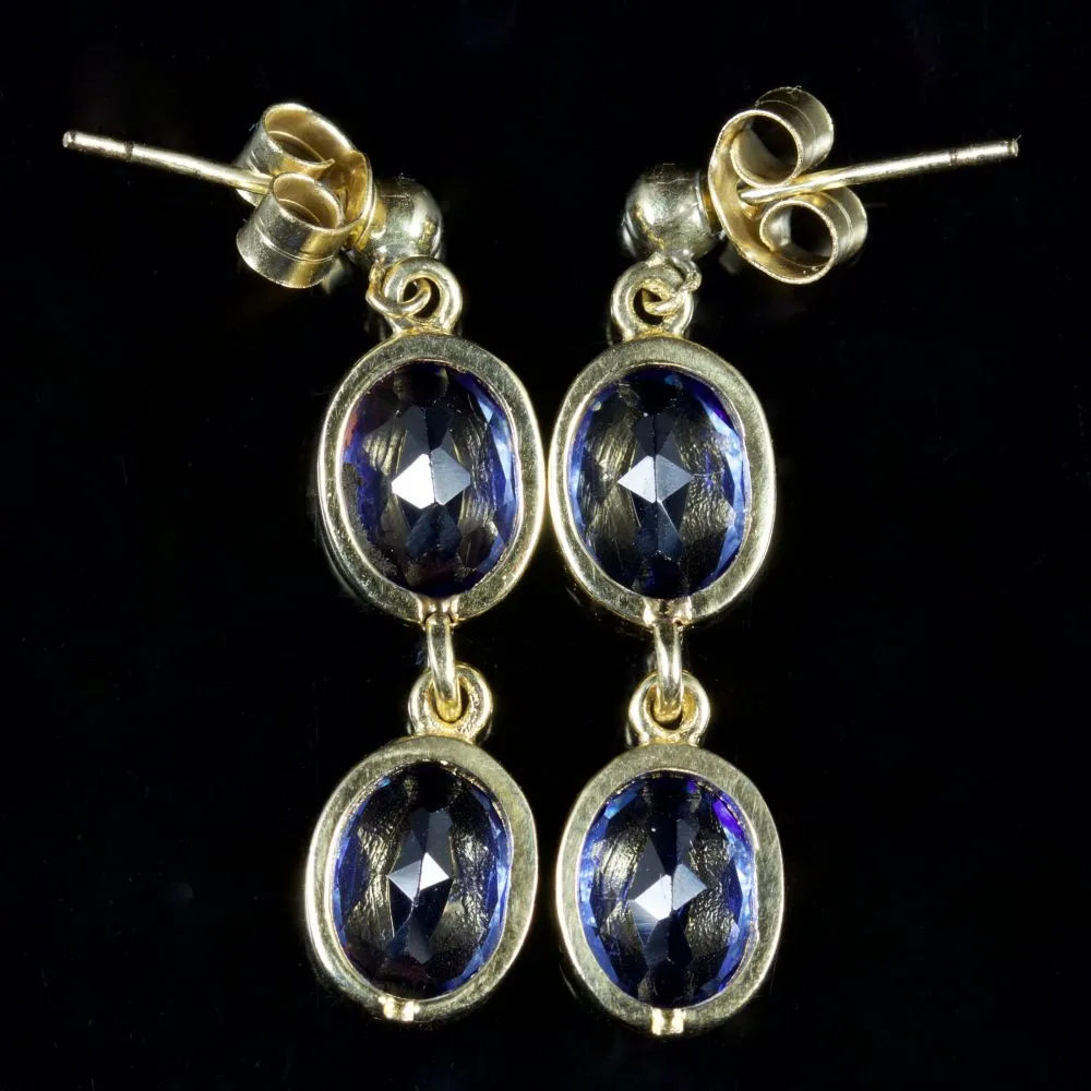 Sapphire Double Drop Earrings 9Ct Gold