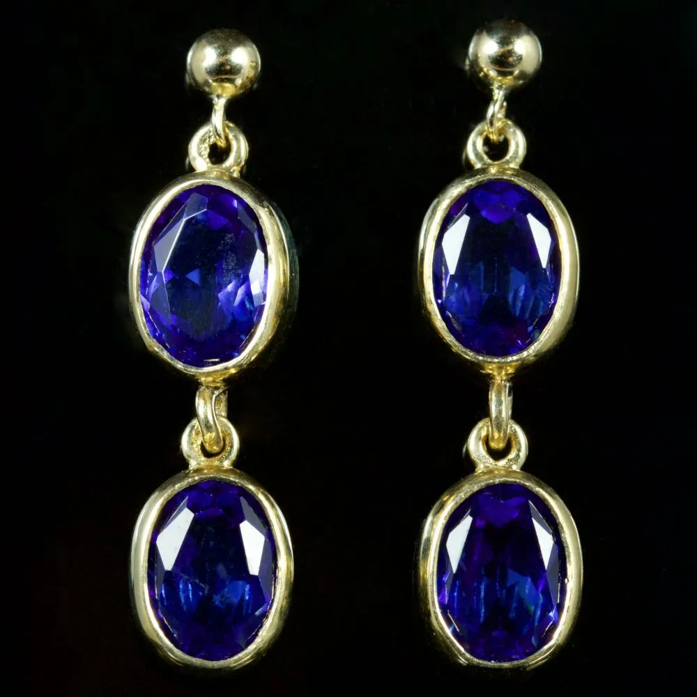 Sapphire Double Drop Earrings 9Ct Gold