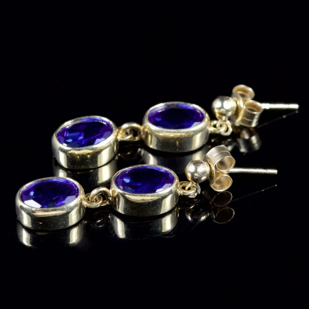 Sapphire Double Drop Earrings 9Ct Gold