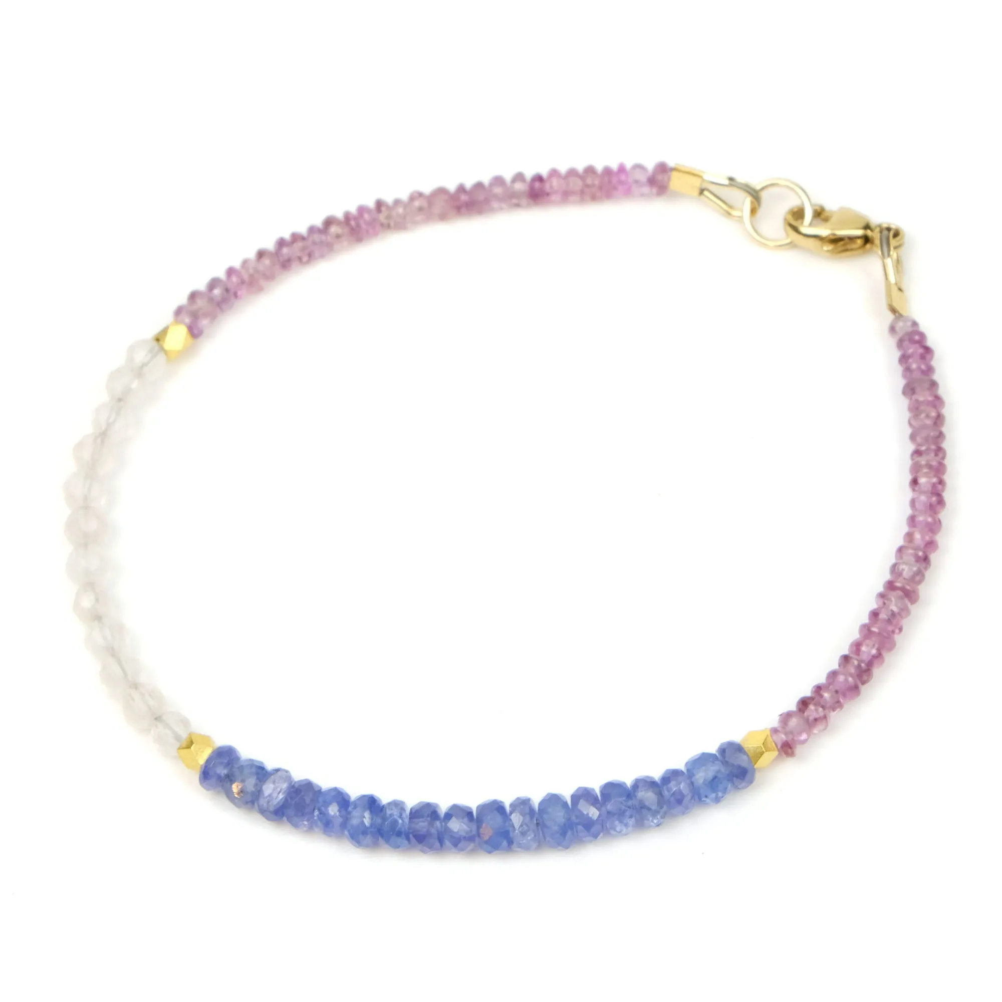 Sapphire   Moonstone   Tanzanite Bracelet with Gold Filled Trigger Clasp