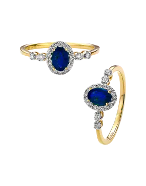 Sapphire Ring - 10ct Yellow Gold Sapphire & Diamond Cluster Ring - 784582