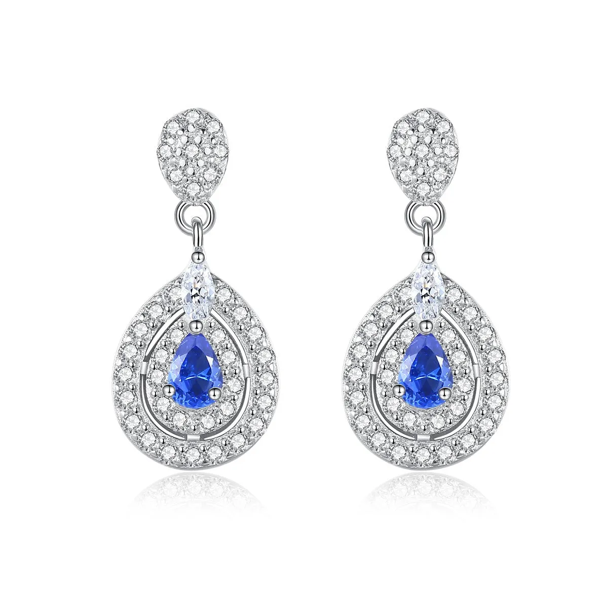 Sapphire Simulant Halo Silver Earrings