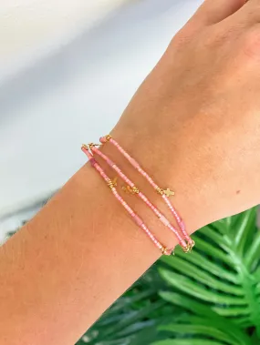 Semi Precious Cross Bracelet Set - Pink