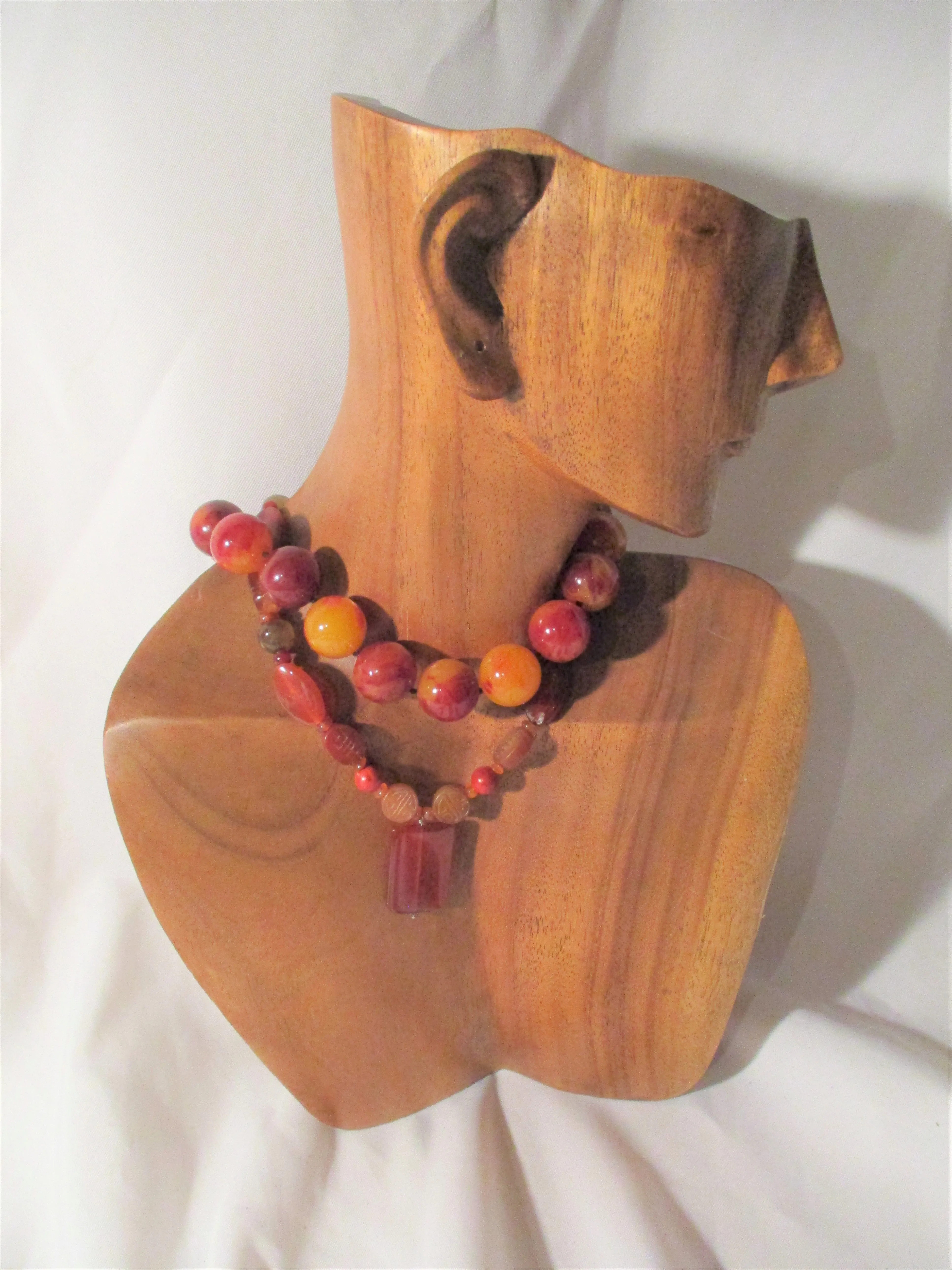 Set 2 KENNETH LANE Tribal Asia Ethnic Chunky Bead NECKLACE Amber Coral Color Runway Style