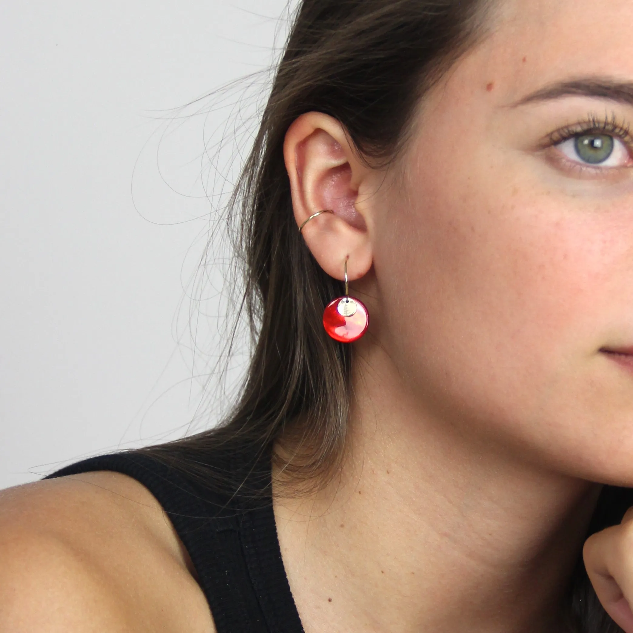 Shell Red Hoop Earrings