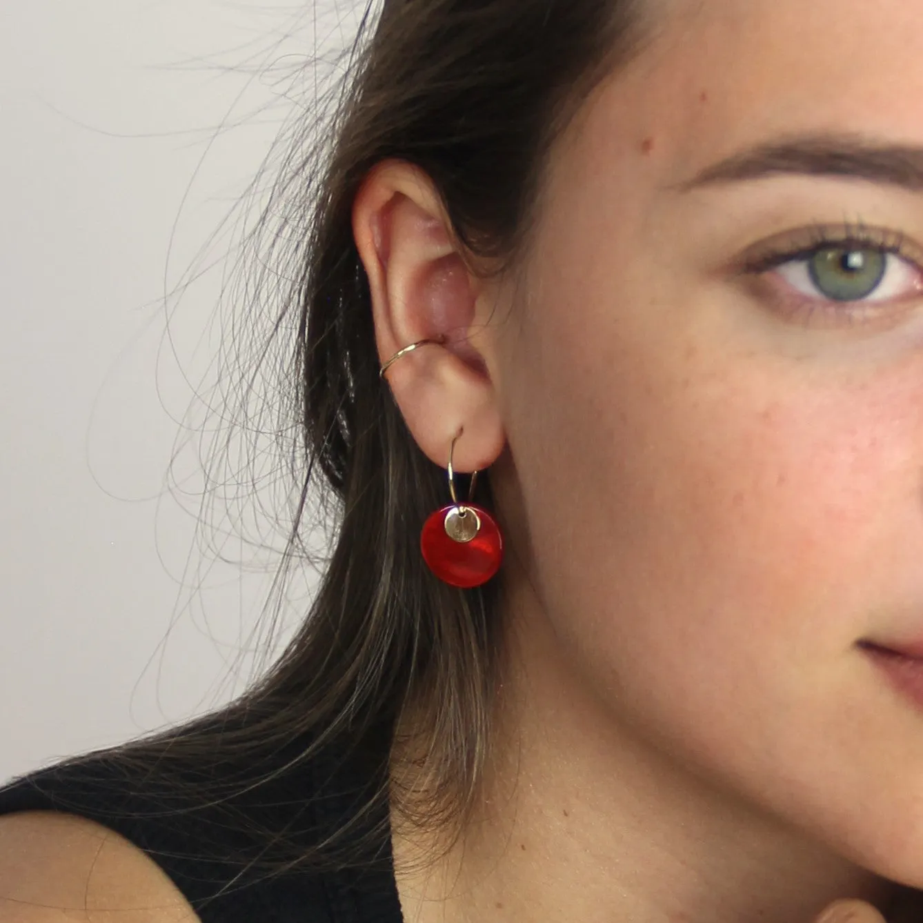 Shell Red Hoop Earrings