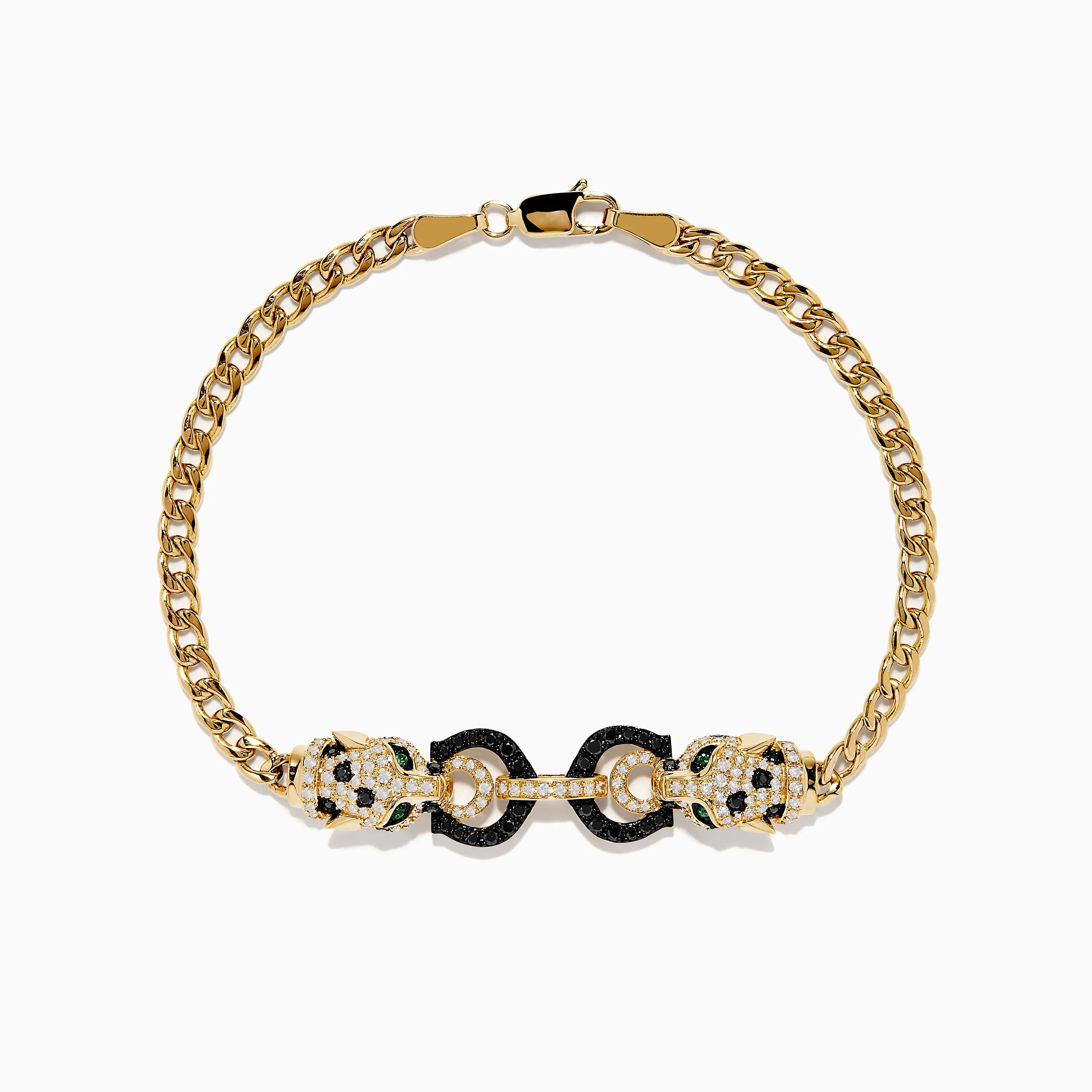 Signature 14K Yellow Gold Black and White Diamond Panther Bracelet