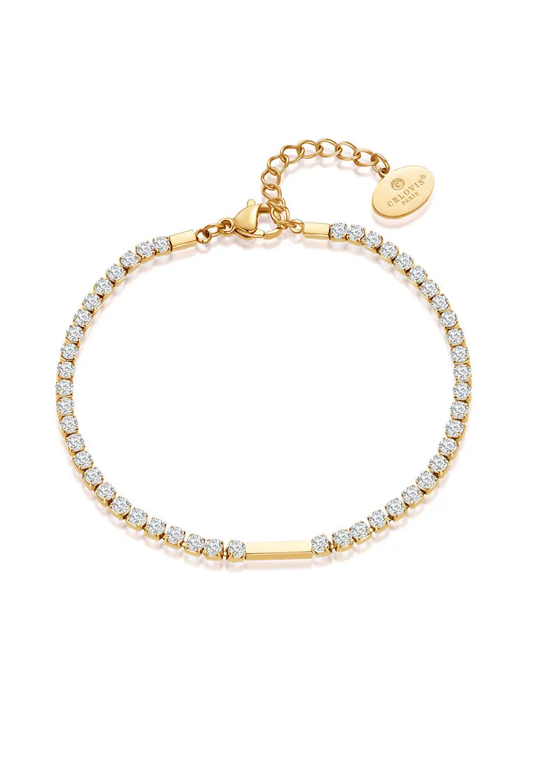 Signature Bangle with Maison Sparkling CZ Tennis Bracelet Couple Set