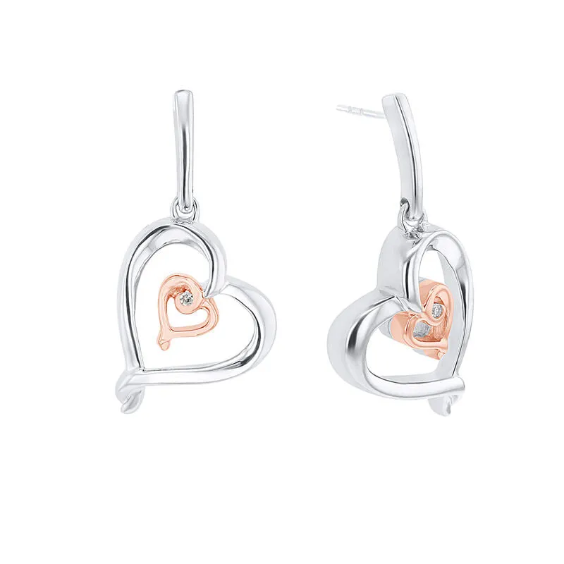 Silver Adjoining Heart Diamond Earrings