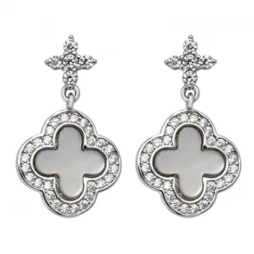 Silver & Co Mother of Pearl Cubic Zirconia Clover Drop Earrings SEG0085