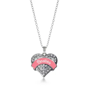 Silver Coral Besties Pave Heart Charm Classic Necklace