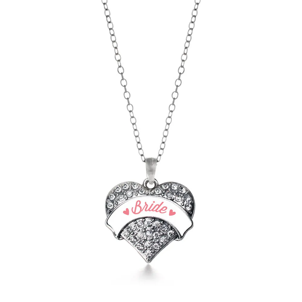 Silver Coral Bride Pave Heart Charm Classic Necklace