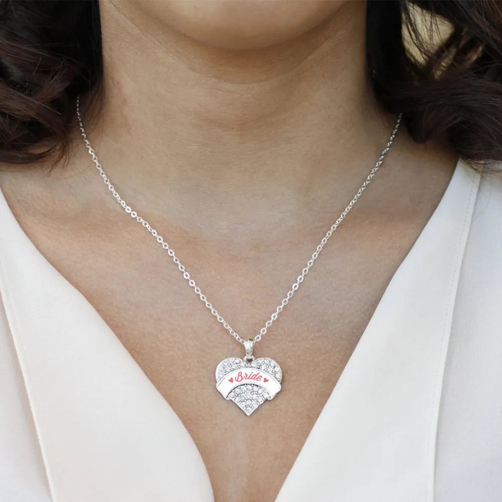 Silver Coral Bride Pave Heart Charm Classic Necklace