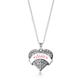 Silver Coral Bride Pave Heart Charm Classic Necklace