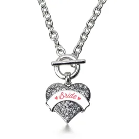 Silver Coral Bride Pave Heart Charm Toggle Necklace