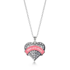 Silver Coral Mom of Bride Pave Heart Charm Classic Necklace