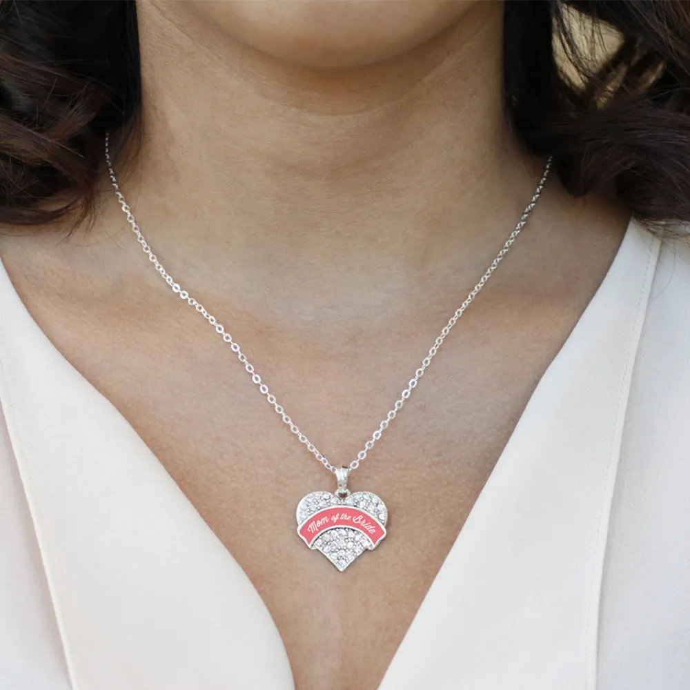 Silver Coral Mom of Bride Pave Heart Charm Classic Necklace