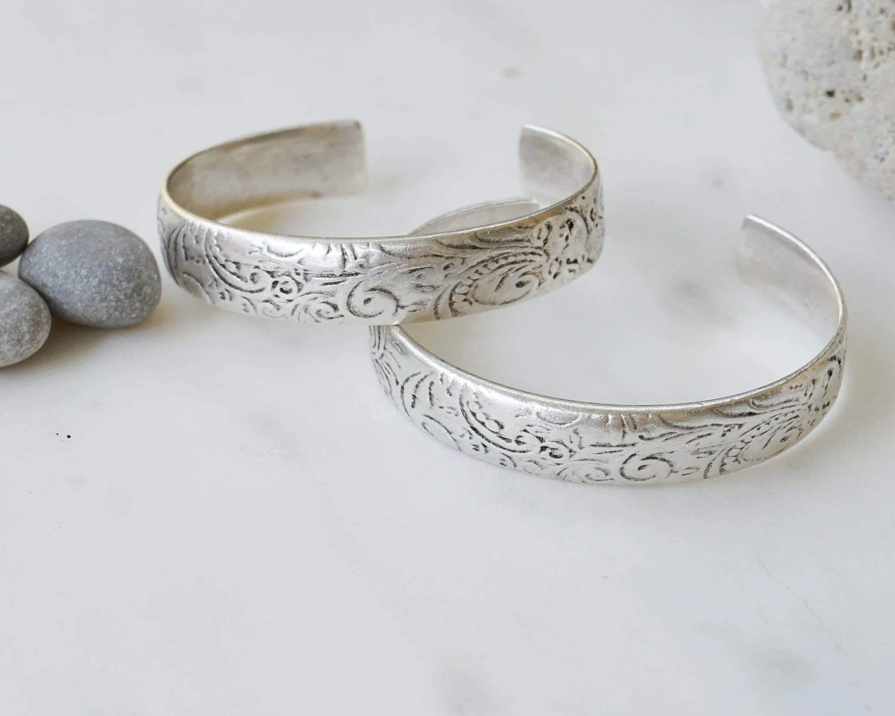 Silver Ethnic Tribal Cuff with Floral Pattern