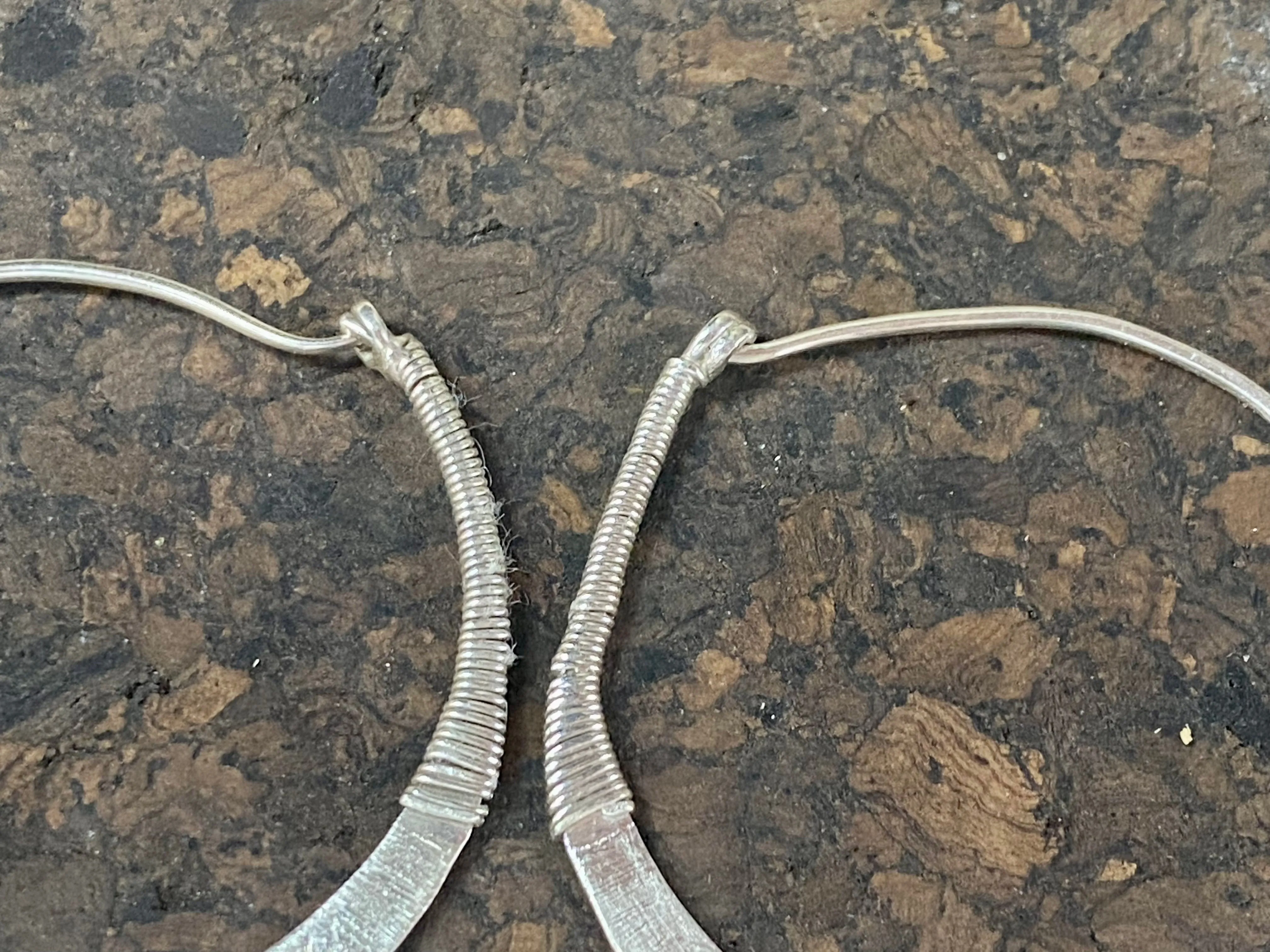 Silver Flat Hoop Tribal Earrings