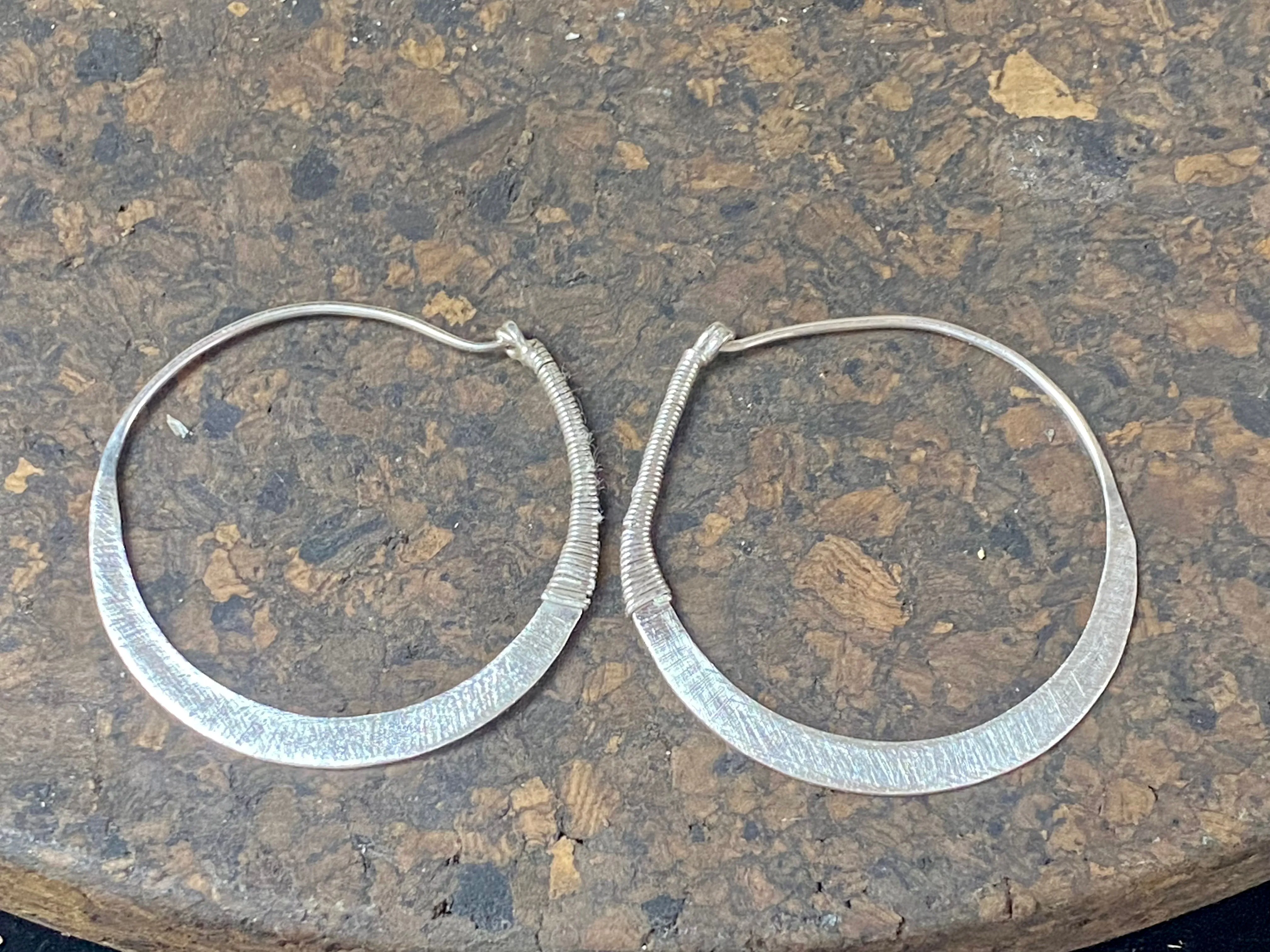 Silver Flat Hoop Tribal Earrings