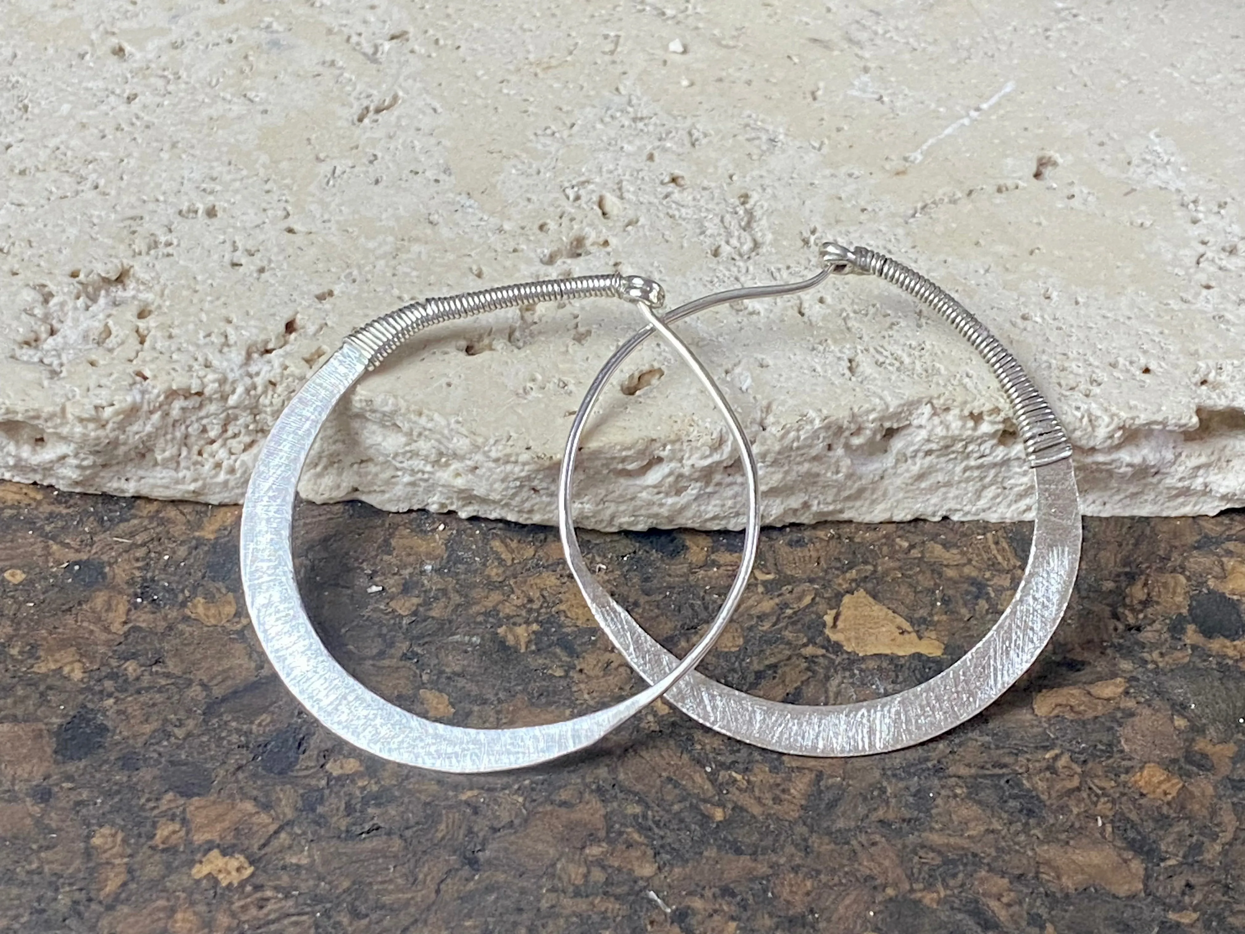 Silver Flat Hoop Tribal Earrings