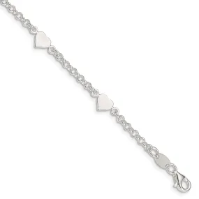 Silver Polished Hearts Childrens Bracelet